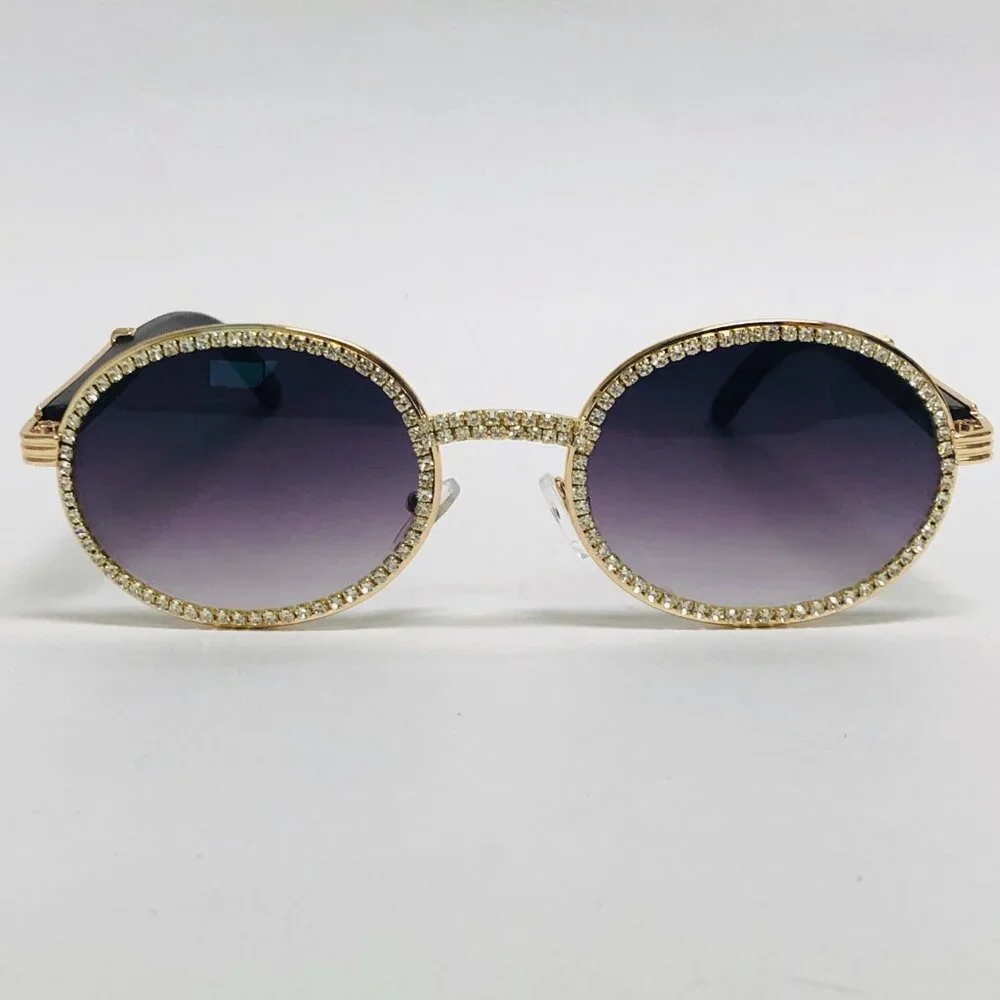 Men Sunglasses Black Lens Oval Diamond Gang Style Quevo Migos Model Lentes Gafas